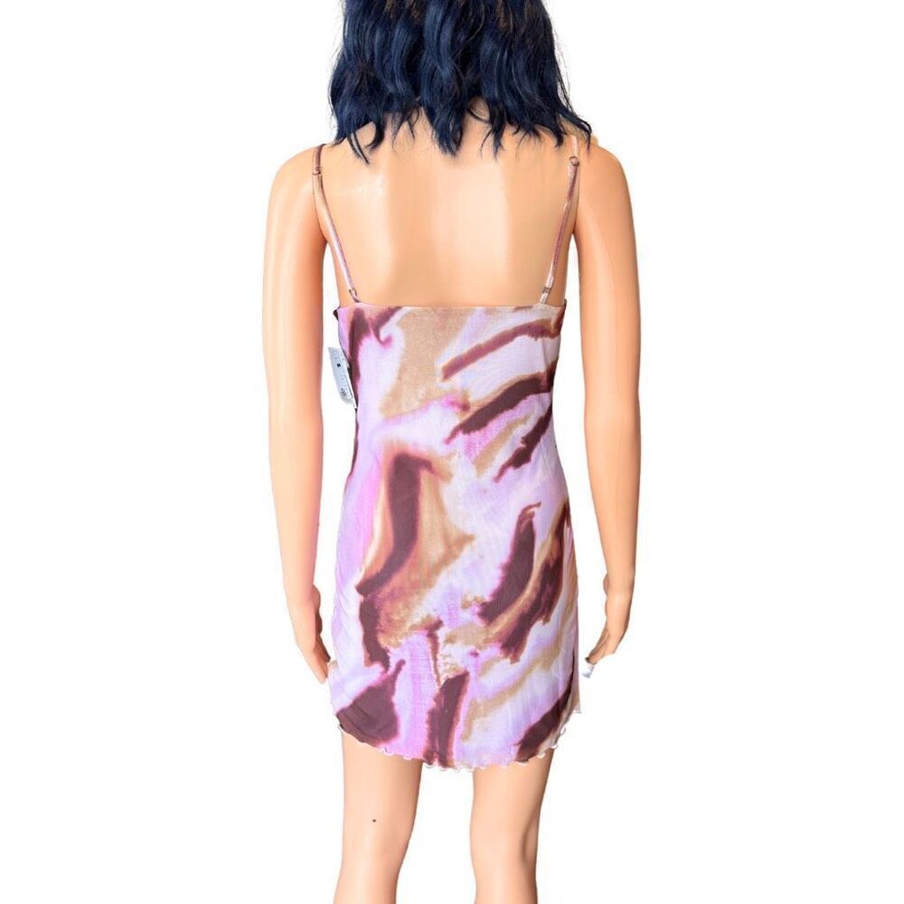 SOLD Pink Marble Slip Dress Medium Mesh Lace Trim Mini Y2K Coquette Summer - Picture 5 of 6